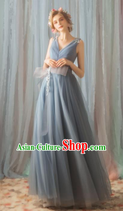 Top Grade Compere Grey Veil Formal Dress Handmade Catwalks Angel Full Dress for Women