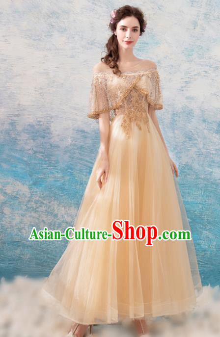 Top Grade Compere Champagne Formal Dress Handmade Catwalks Angel Full Dress for Women