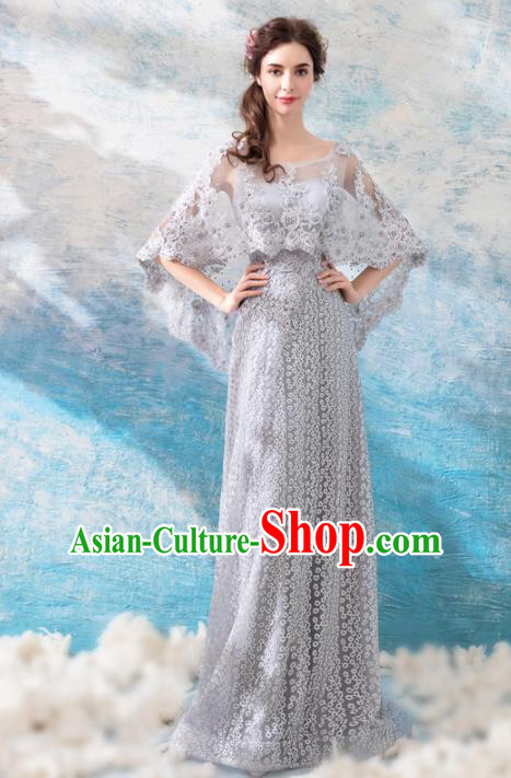 Top Grade Compere Grey Formal Dress Handmade Catwalks Angel Full Dress for Women