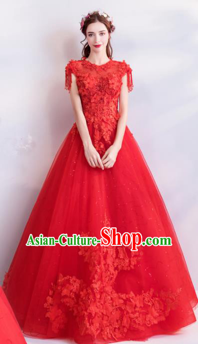 Handmade Princess Embroidered Red Wedding Dress Top Grade Fancy Wedding Gown for Women