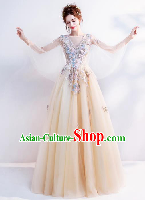 Handmade Bride Costume Princess Champagne Wedding Dress Top Grade Fancy Wedding Gown for Women