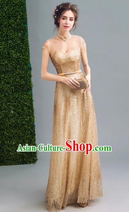 Top Grade Golden Formal Dress Compere Costume Catwalks Evening Dress for Women