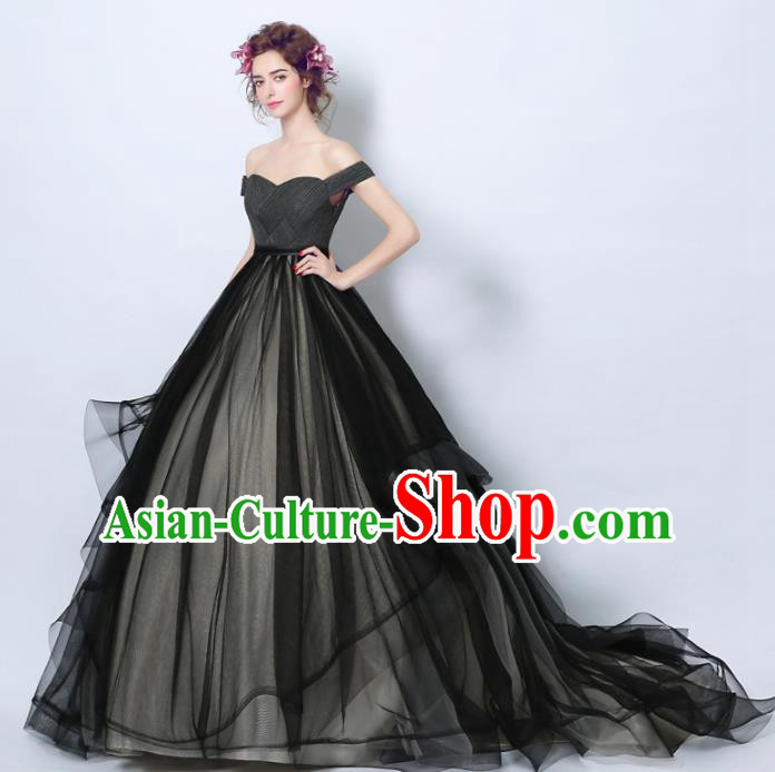 Handmade Bride Black Veil Wedding Dress Princess Costume Flowers Fairy Fancy Wedding Gown for Women