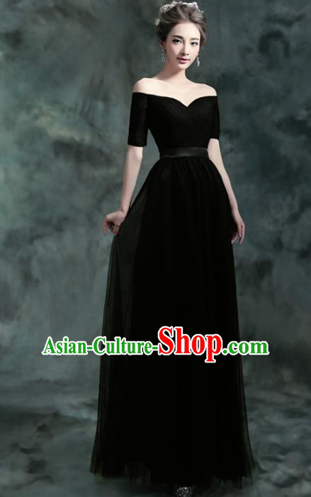 Top Grade Compere Black Formal Dress Catwalks Evening Dress for Women