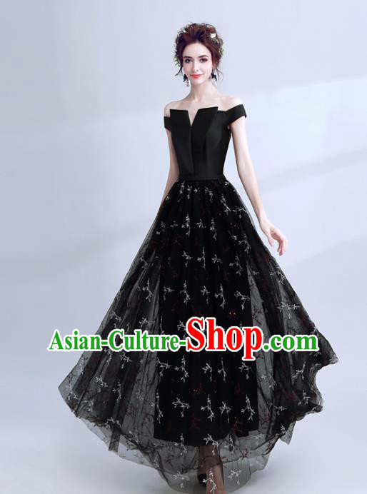Handmade Black Evening Dress Compere Costume Catwalks Angel Full Dress for Women