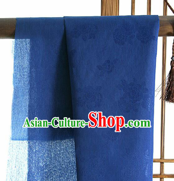 Asian Korean Traditional Deep Blue Tough Silk Fabric Hanbok Silk Material