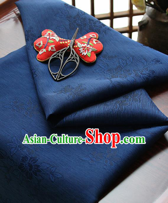 Asian Korean Traditional Deep Blue Tajung Fabric Classical Pattern Thin Tough Silk Fabric Hanbok Silk Material