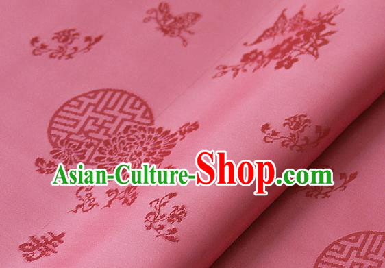 Asian Traditional Palace Drapery Korean Hanbok Royal Butterfly Pattern Peach Pink Brocade Satin Fabric