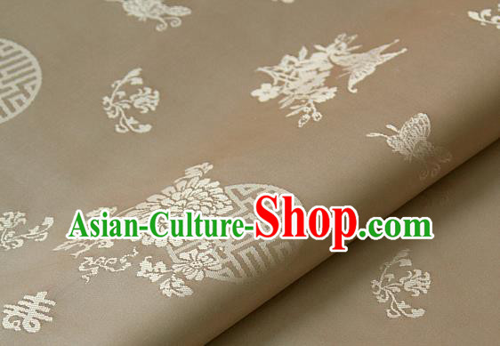 Asian Traditional Palace Drapery Korean Hanbok Royal Butterfly Pattern Khaki Brocade Satin Fabric