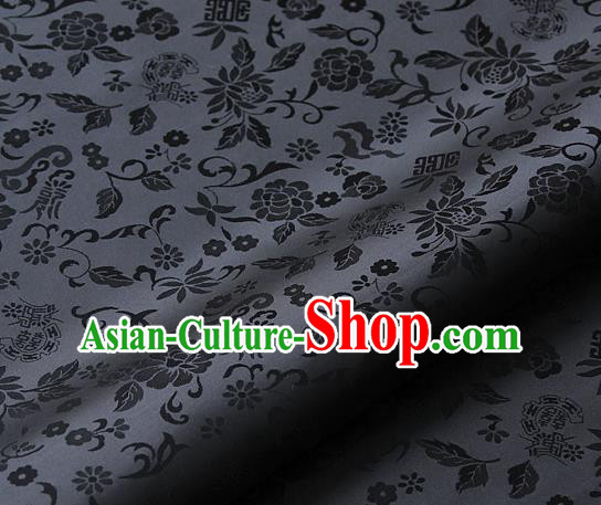 Asian Traditional Palace Drapery Korean Hanbok Royal Pattern Deep Grey Brocade Satin Fabric