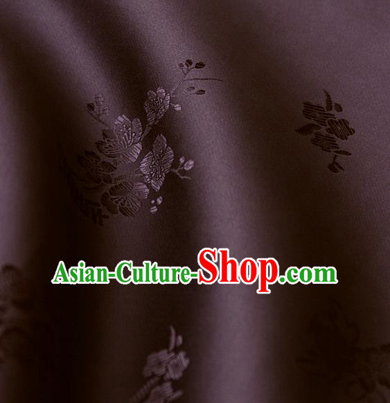 Asian Traditional Classical Wintersweet Pattern Brown Silk Drapery Korean Hanbok Palace Brocade Fabric