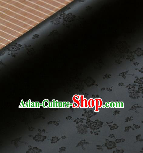 Asian Traditional Classical Wintersweet Pattern Black Silk Drapery Korean Hanbok Palace Brocade Fabric