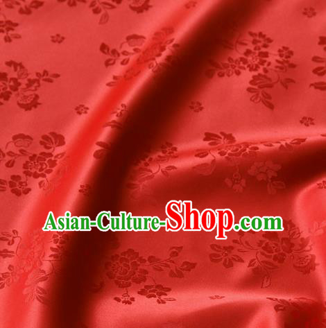 Asian Traditional Palace Drapery Korean Hanbok Royal Peony Pattern Red Brocade Satin Fabric