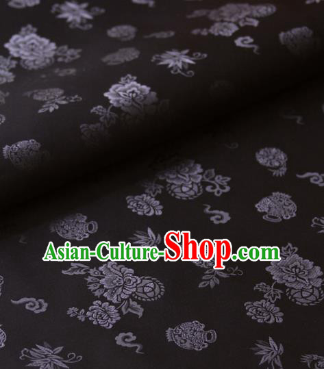 Asian Korean Ancient Costume Grey Brocade Traditional Palace Pattern Satin Fabric Silk Fabric Material