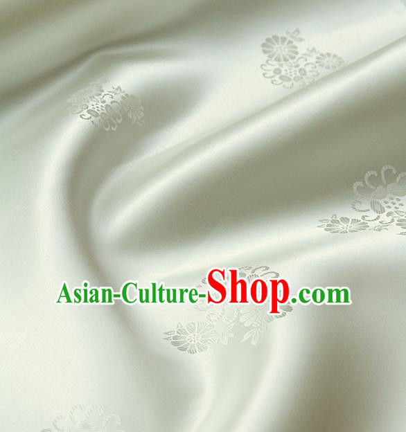 Asian Traditional Beige Satin Classical Pattern Drapery Korean Hanbok Palace Brocade Silk Fabric