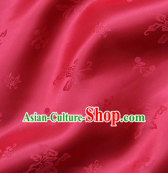 Traditional Asian Watermelon Red Satin Classical Pattern Drapery Korean Hanbok Palace Brocade Silk Fabric