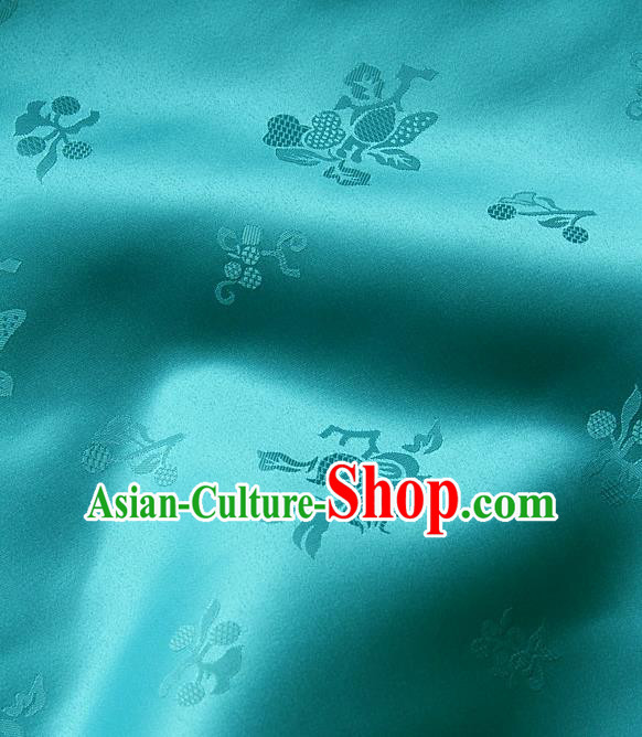 Traditional Asian Lake Blue Satin Classical Pattern Drapery Korean Hanbok Palace Brocade Silk Fabric