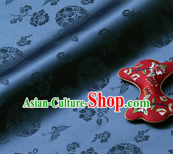 Traditional Asian Cloth Drapery Navy Brocade Korean Hanbok Palace Satin Silk Fabric