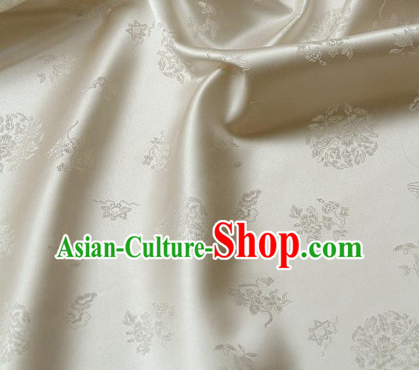Traditional Asian Cloth Drapery White Brocade Korean Hanbok Palace Satin Silk Fabric