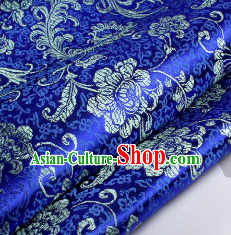 Chinese Traditional Royalblue Brocade Fabric Tang Suit Classical Pteris Pattern Design Tang Suit Silk Material Satin Drapery
