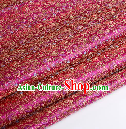 Chinese Traditional Rosy Brocade Fabric Tang Suit Classical Cockscomb Flower Pattern Design Tang Suit Silk Material Satin Drapery