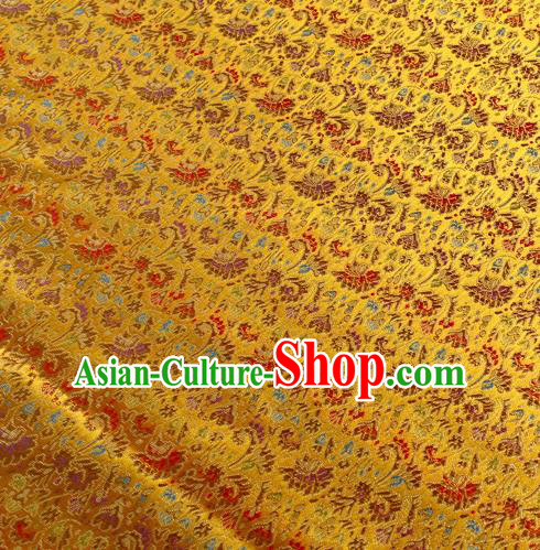 Chinese Traditional Golden Brocade Fabric Tang Suit Classical Cockscomb Flower Pattern Design Tang Suit Silk Material Satin Drapery