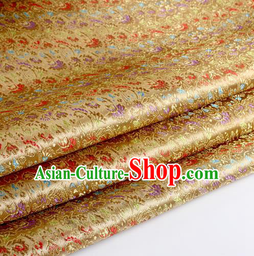 Chinese Traditional Light Golden Brocade Fabric Tang Suit Classical Cockscomb Flower Pattern Design Tang Suit Silk Material Satin Drapery