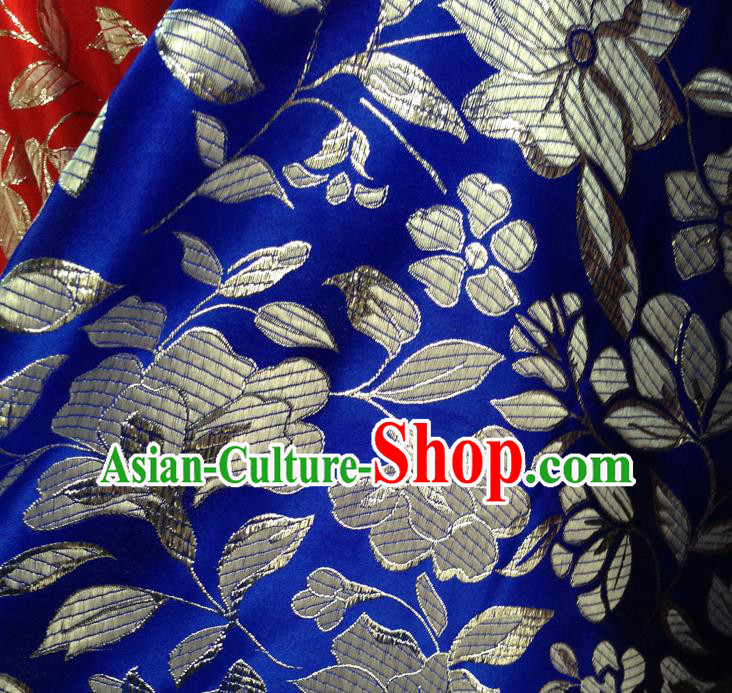 Chinese Traditional Royalblue Brocade Fabric Tang Suit Classical Peony Pattern Design Tang Suit Silk Material Satin Drapery