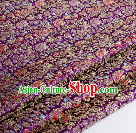 Chinese Traditional Purple Brocade Fabric Tang Suit Classical Cockscomb Flower Pattern Design Tang Suit Silk Material Satin Drapery