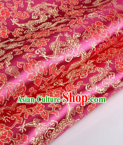 Chinese Traditional Rosy Brocade Fabric Tang Suit Classical Dragons Pattern Design Silk Material Satin Drapery