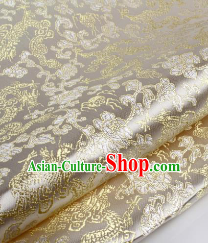 Chinese Traditional White Brocade Fabric Tang Suit Classical Dragons Pattern Design Silk Material Satin Drapery
