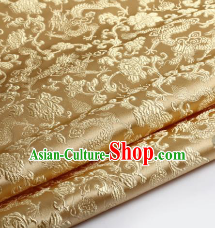 Chinese Traditional Golden Brocade Fabric Tang Suit Classical Dragons Pattern Design Silk Material Satin Drapery