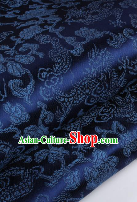 Chinese Traditional Navy Brocade Fabric Tang Suit Classical Dragons Pattern Design Silk Material Satin Drapery