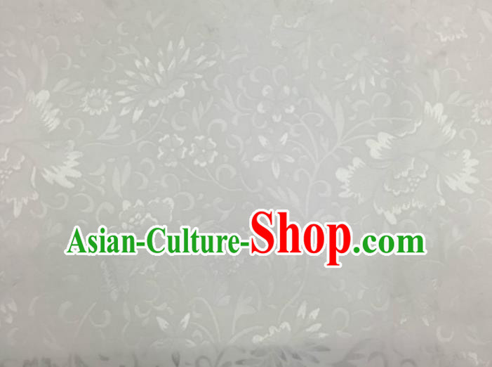 Chinese Traditional Apparel Fabric White Brocade Classical Lotus Pattern Design Silk Material Satin Drapery