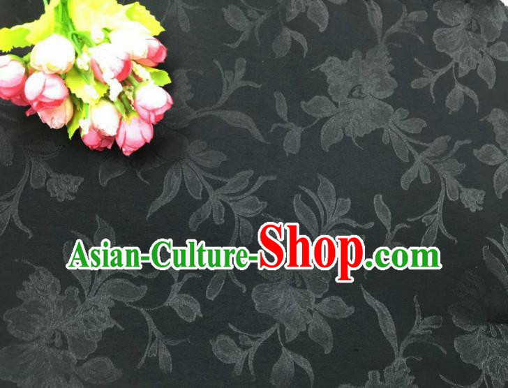 Chinese Traditional Apparel Fabric Black Qipao Brocade Classical Peony Pattern Design Silk Material Satin Drapery
