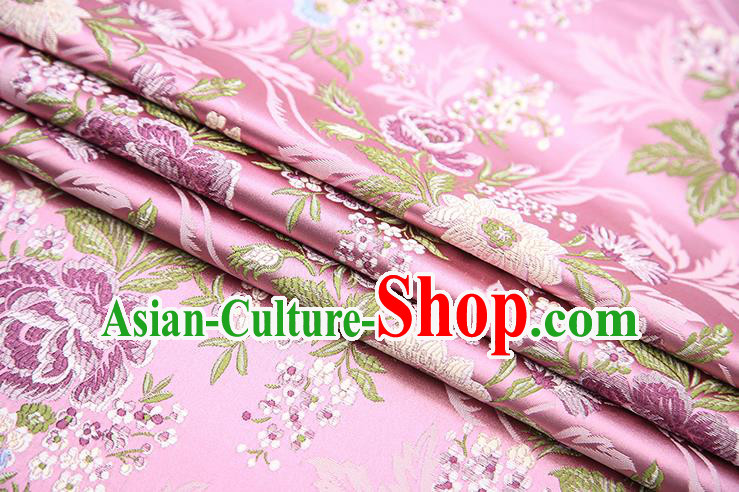 Chinese Traditional Bride Apparel Fabric Pink Brocade Classical Peony Pattern Design Material Satin Drapery