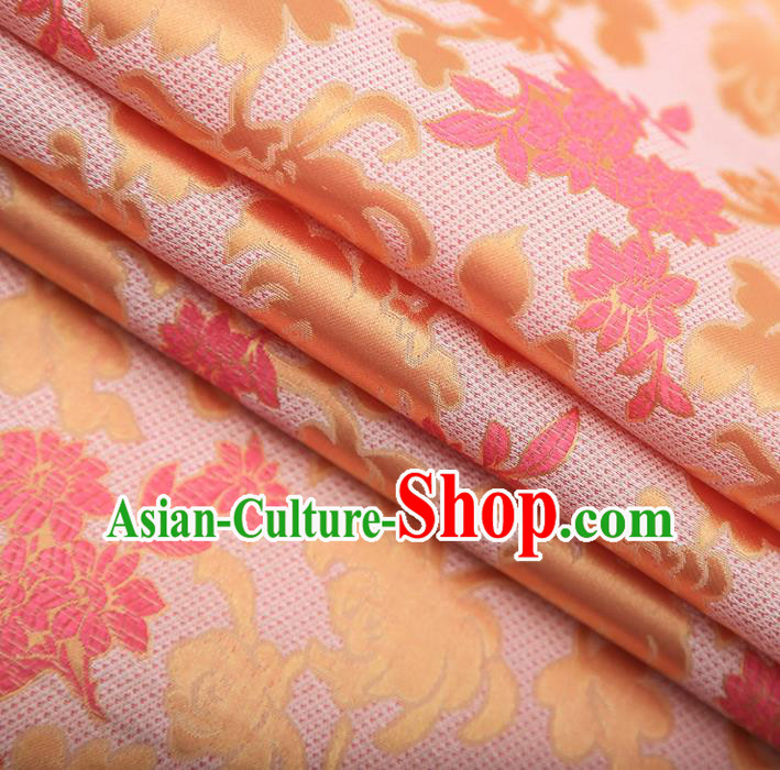 Chinese Traditional Apparel Pink Brocade Fabric Classical Peony Chrysanthemum Pattern Design Material Satin Drapery