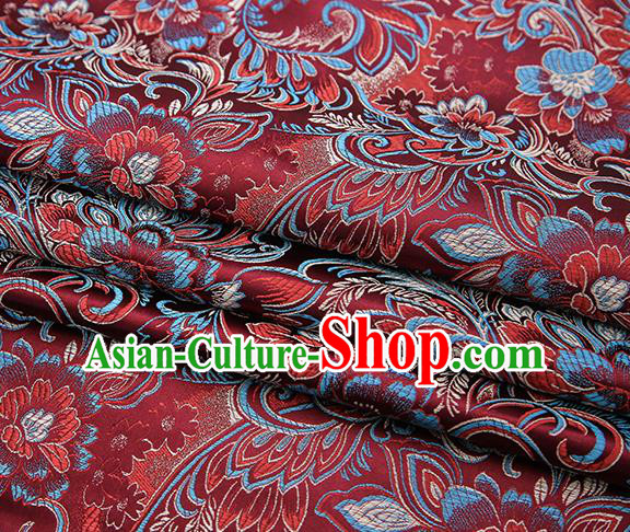 Chinese Traditional Purplish Red Satin Brocade Fabric Tang Suit Classical Pattern Design Material Drapery