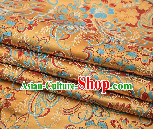 Chinese Traditional Golden Satin Brocade Fabric Tang Suit Classical Pattern Design Material Drapery