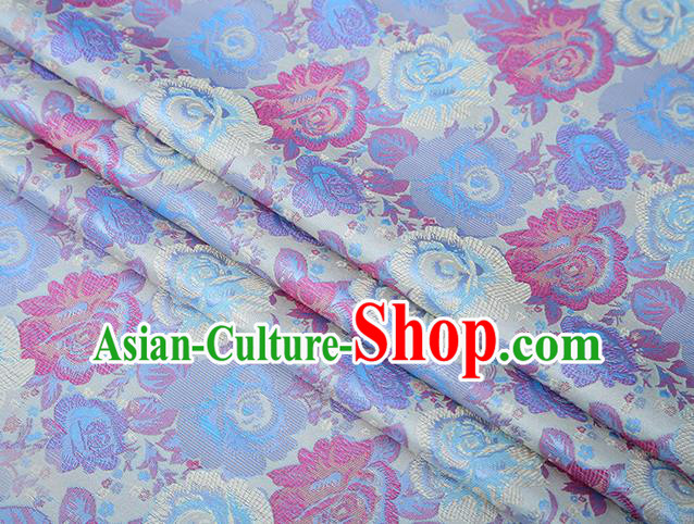 Chinese Traditional Jacquard Fabric Qipao Dress White Brocade Classical Roses Pattern Design Satin Material Drapery