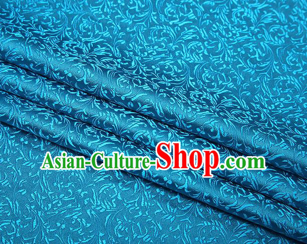 Top Grade Chinese Traditional Blue Brocade Fabric Tang Suit Satin Material Classical Pattern Design Drapery
