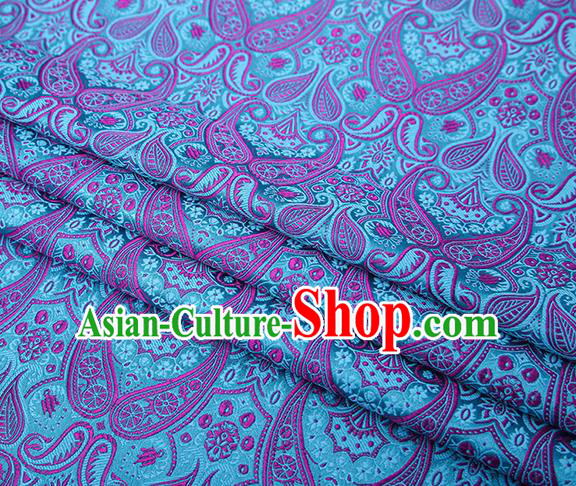 Chinese Traditional Light Blue Satin Fabric Tang Suit Brocade Classical Loquat Flower Pattern Design Material Drapery