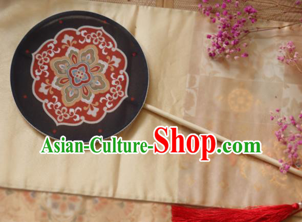 Chinese Ancient Palace Fans Hanfu Black Silk Round Fans for Women