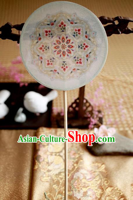 Chinese Ancient Handmade Palace Fans Traditional Hanfu White Embroidered Round Fans for Women