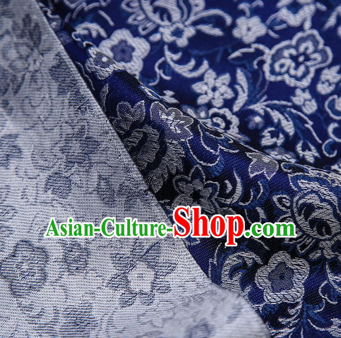 Chinese Traditional Apparel Navy Brocade Fabric Classical Flowers Pattern Design Material Satin Drapery