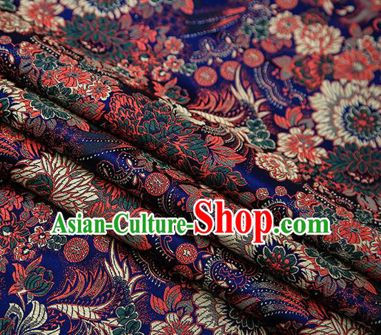 Chinese Traditional Tang Suit Royalblue Brocade Fabric Classical Chrysanthemum Pattern Design Material Satin Drapery
