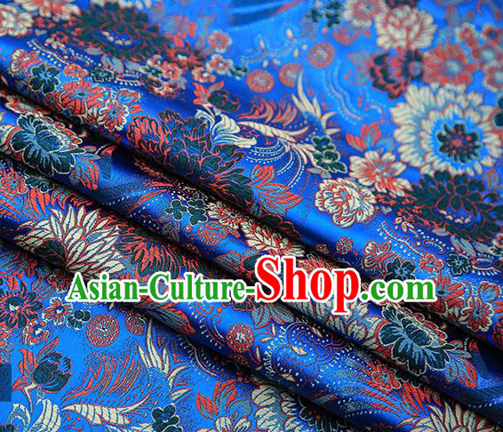 Chinese Traditional Tang Suit Blue Brocade Fabric Classical Chrysanthemum Pattern Design Material Satin Drapery