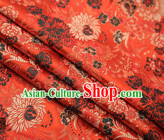 Chinese Traditional Tang Suit Orange Brocade Fabric Classical Chrysanthemum Pattern Design Material Satin Drapery