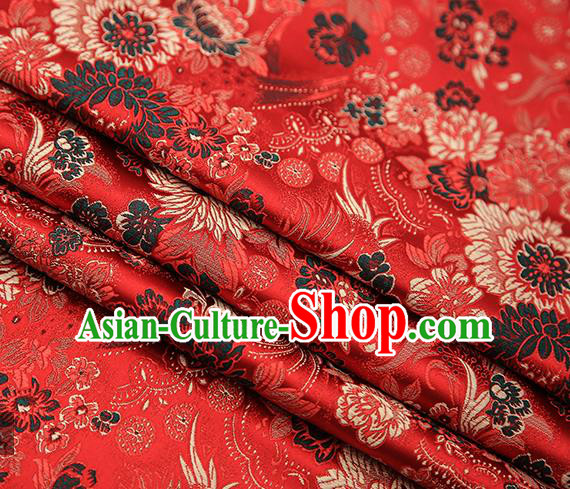 Chinese Traditional Tang Suit Red Brocade Fabric Classical Chrysanthemum Pattern Design Material Satin Drapery