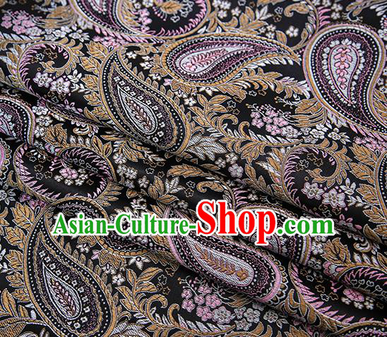 Traditional Chinese Tang Suit Black Brocade Fabric Classical Loquat Flowers Pattern Design Material Satin Drapery